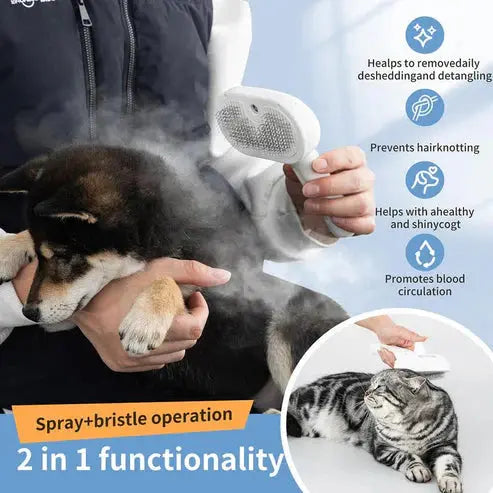Anti-shedding pet grooming brush with gentle spray mist technology