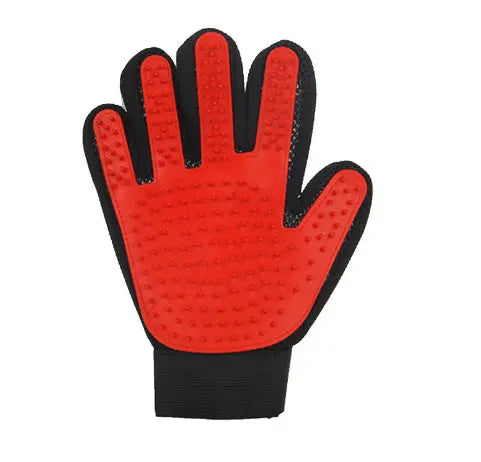 BeauGlove pet grooming glove removing loose fur from a dog