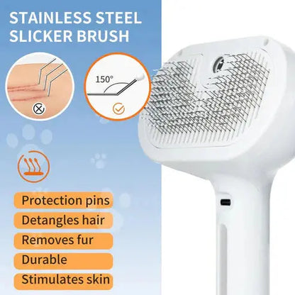 Close-up of BeauBrush soft grooming bristles and spray function