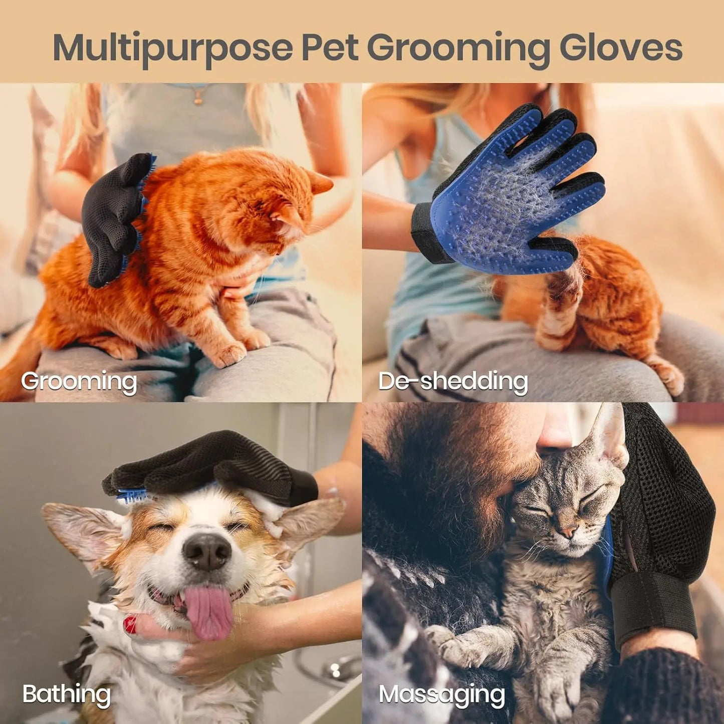 BeauGlove grooming mitt for short and long-haired pets
