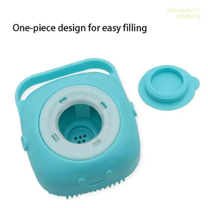 Pet grooming brush with gentle silicone bristles for bath time