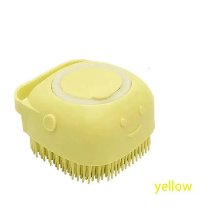Pet bath grooming brush designed for shampoo distribution and massage