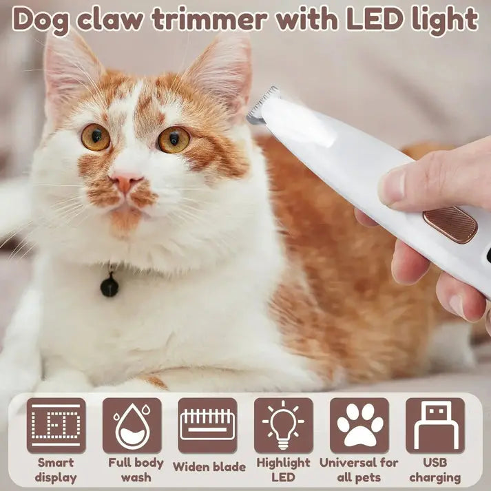 Quiet low noise dog paw trimmer with LED light for precise grooming