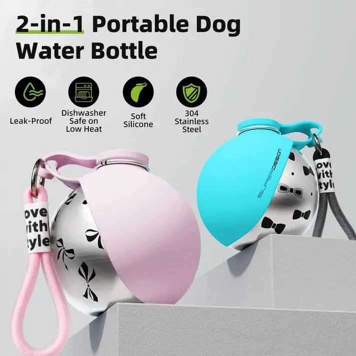 travel dog water bottle with silicone bowl