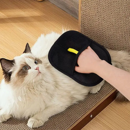 Cat hair removal glove gently collecting loose fur during grooming