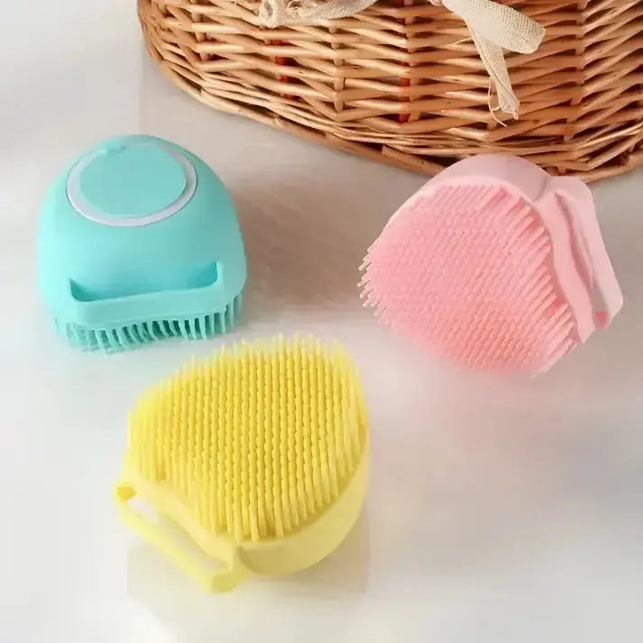 Dog massage brush providing gentle cleaning during bath time